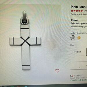 James Avery plain Latin cross pendant. Large
